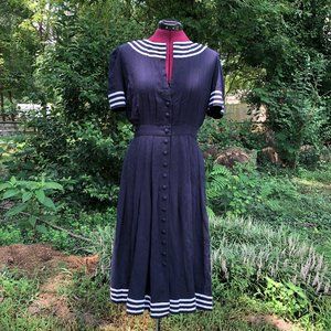 Plaza South Petites Navy Blue Sailor Dress Vintage